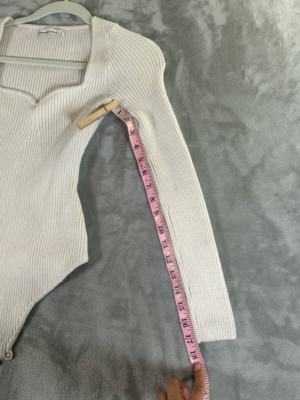 Abercrombie & Fitch Ribbed Long Sleeve Square Neck Bodysuit in Cream - Picture 7 of 7